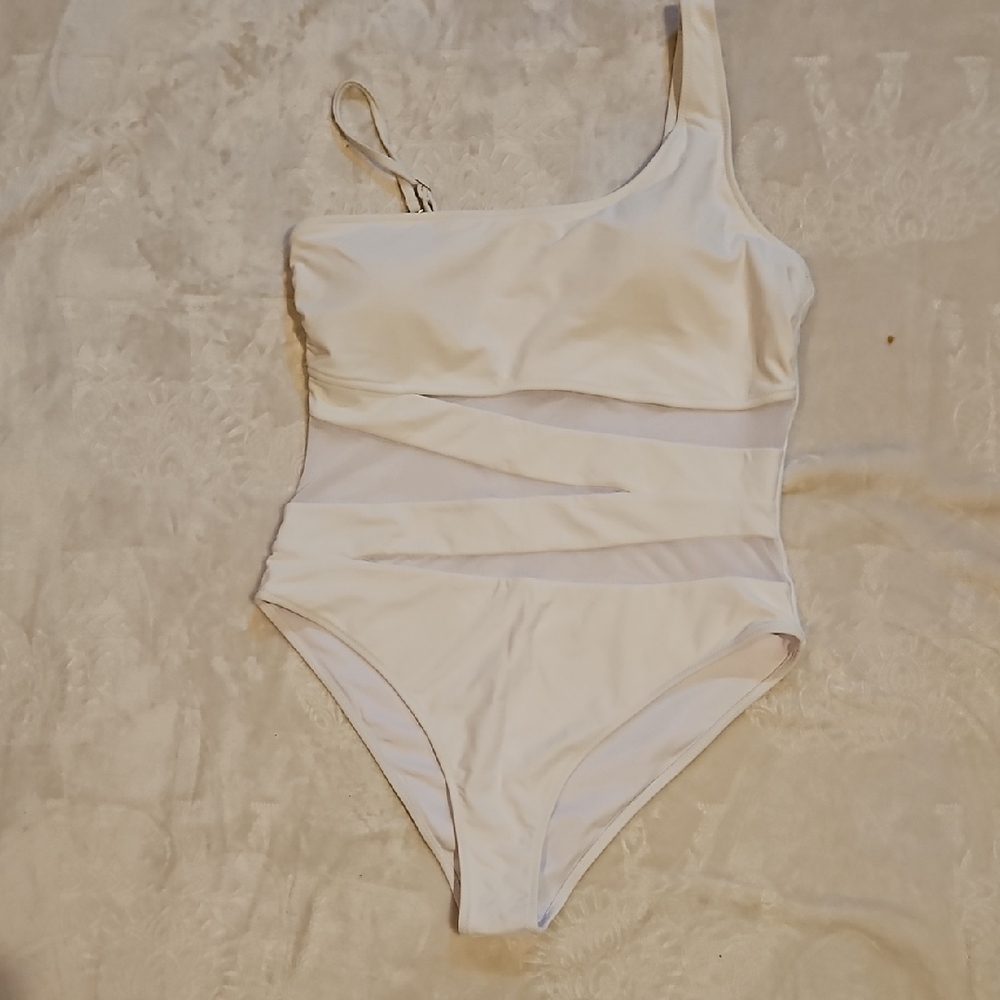 SHEIN White One Piece Swimsuit with Spaghetti Straps